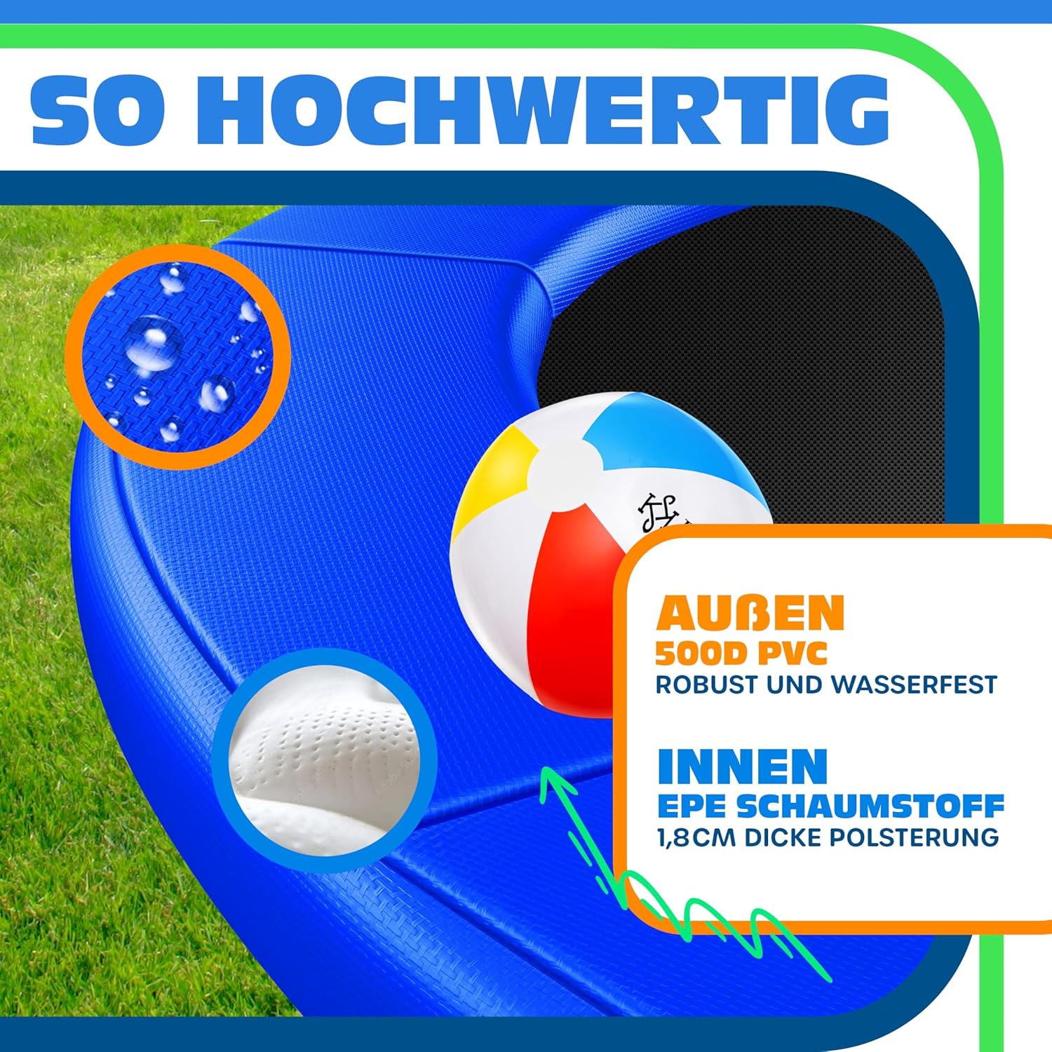 KESSER - Trampoline edge cover Ø 244, 305, 366, 426 cm, width 30 cm, 100% UV resistant, tear-resistant, spring cover with beach ball